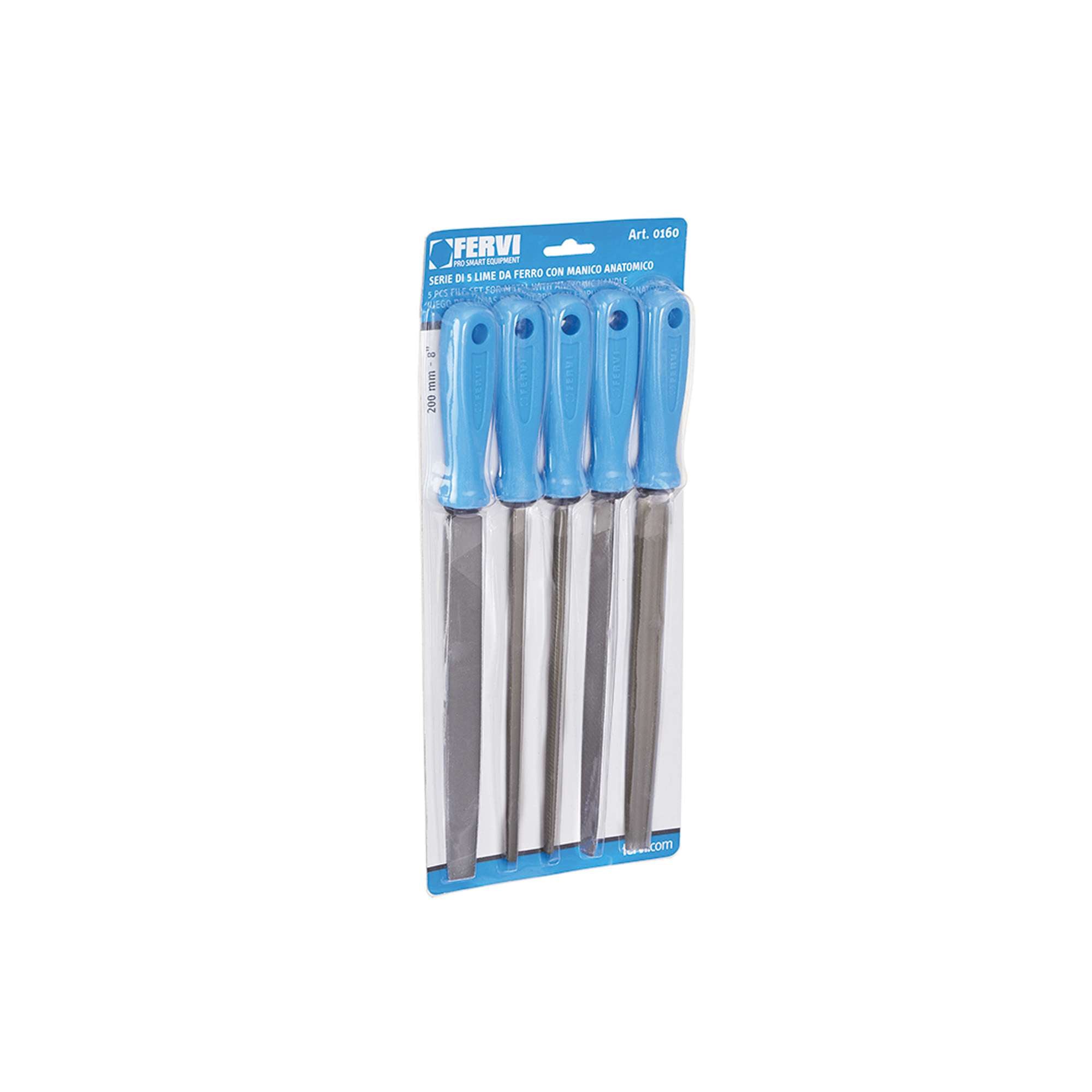 Set of 5 Files 200 mm - 8 + Handle - 0160 FERVI