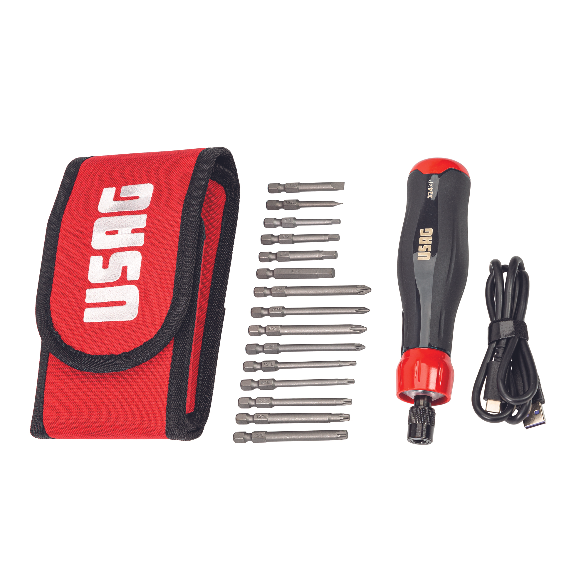 Bag with power assist screwdriver and bits (16 pcs) - Usag 324 XP/B16