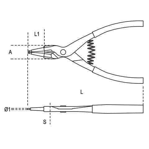 External circlip pliers, straight pattern PVC-coated handles - 1036 Beta